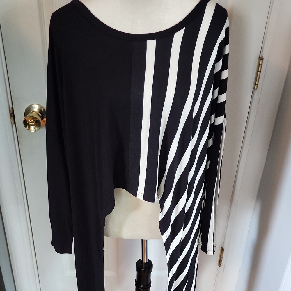 NWOT Killstar Asymmetric Black & White Striped Long Sleeve Top